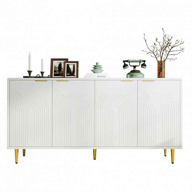 Modfu KOMODA z MDF a dřevotřísky 160x80x40 cm bílá s nastavitelnými policemi a tichým dovíráním, se zlatými detaily