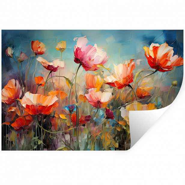 MuchoWow SAMOLEPKA NA ZEĎ Květiny - Akvarel - Umění - Botanické - Příroda 60x40 cm
