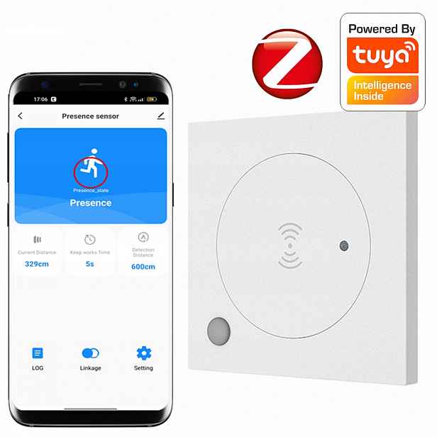 Rtx Mikrovlnný senzor přítomnosti ZigBee Tuya Smart 230V nástěnný