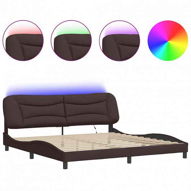 vidaXL Rám postele s LED bez matrace Hvar tmavě hnědý 200 x 200 cm textil