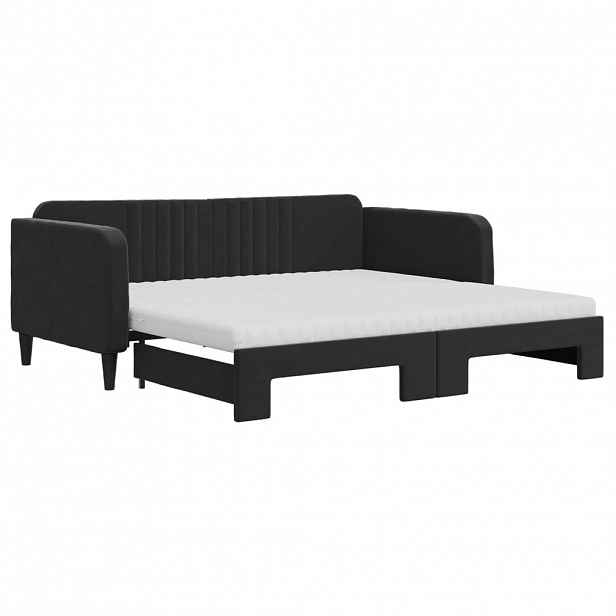 vidaXL Válenda s přistýlkou a matracemi černá 90 x 190 cm samet