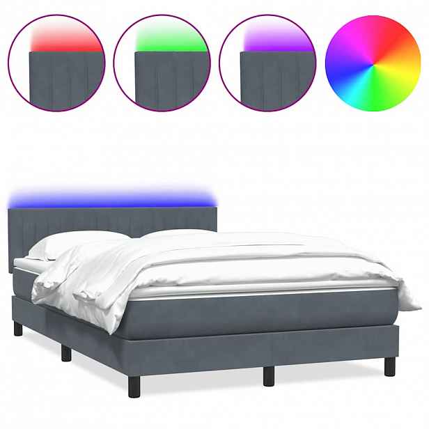vidaXL Box spring postel s matrací a LED tmavě šedá 160x210 cm samet