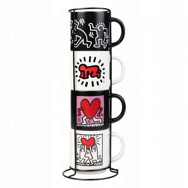 Keith Haring Sada keramických hrnků se stojánkem 300 ml, 4 ks