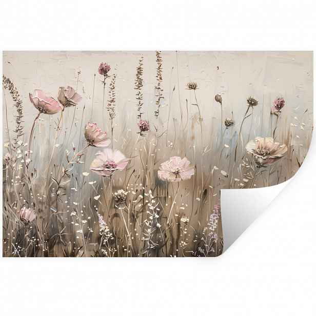MuchoWow SAMOLEPKA NA ZEĎ Květiny - růžová - moderní - béžová 120x80 cm