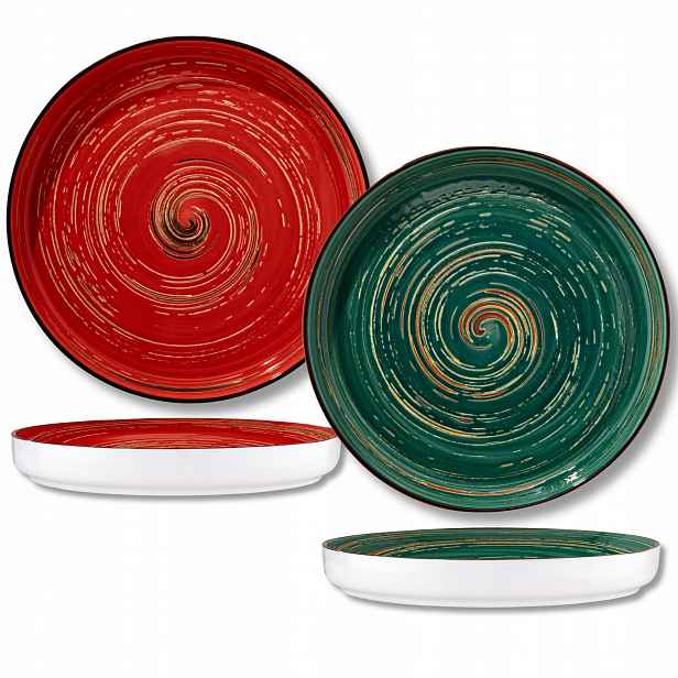 Porcelánový jídelní talíř s vysokým okrajem forma zelený, červený 28 cm