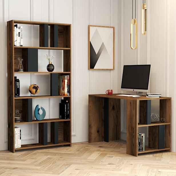 Psací stůl s knihovnou Lima - Walnut, Anthracite