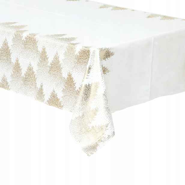 Vánoční Ubrus Zlaté Vánoční Stromky Bílý Polyester 360 X 140 CM L