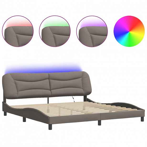vidaXL Rám postele s LED bez matrace Hvar taupe 200 x 200 cm textil