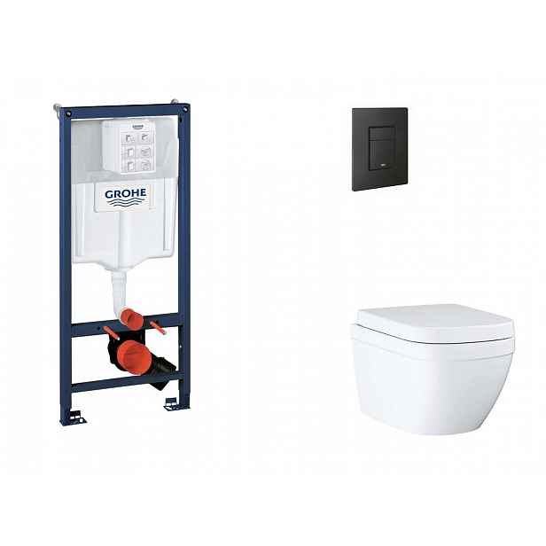 Grohe Rapid SL - Set předstěnové instalace, klozetu, sedátka SoftClose a tlačítka Even, Triple Vortex, phantom black SANI11BB5116