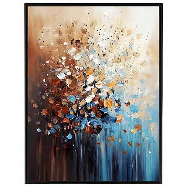 Plakát Rámeček Hliník Abstrakce Hnědá Béžová Tyrkysová Špachtle Impasto 60x80