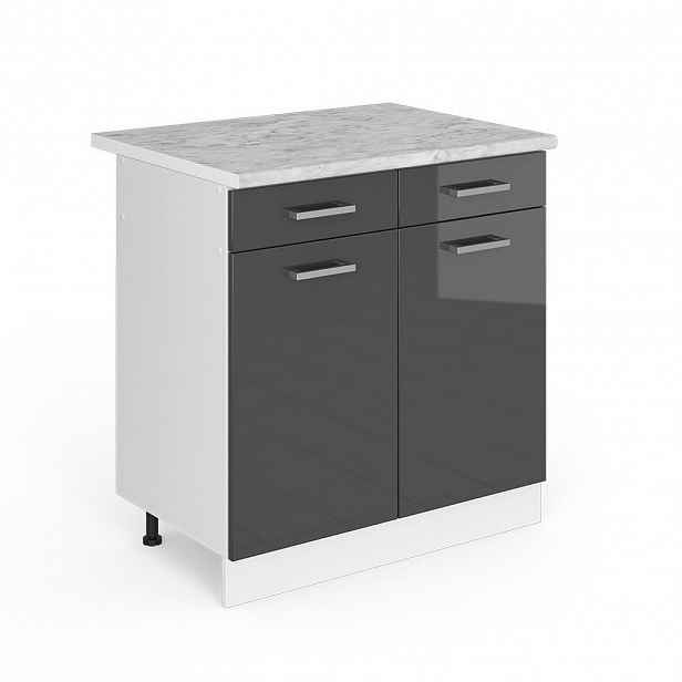Vicco UNIVERZÁLNÍ ZÁKLADNÍ JEDNOTKA R-Line Antracitový vysoký lesk 80 cm se zásuvkami a dvířky, s pracovní deskou