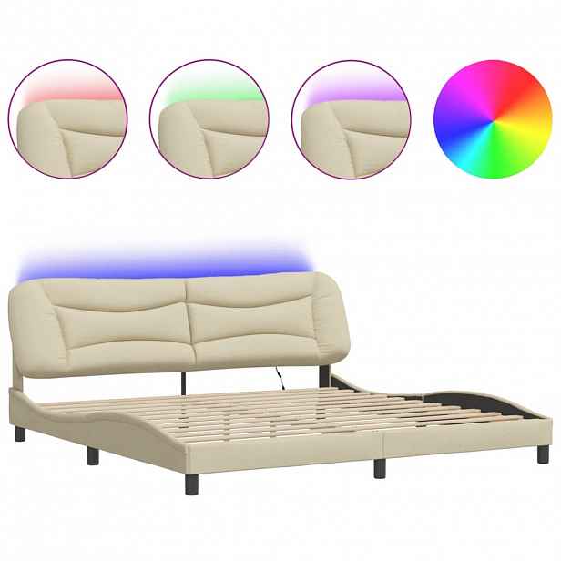 vidaXL Rám postele s LED bez matrace Hvar krémový 200 x 200 cm textil