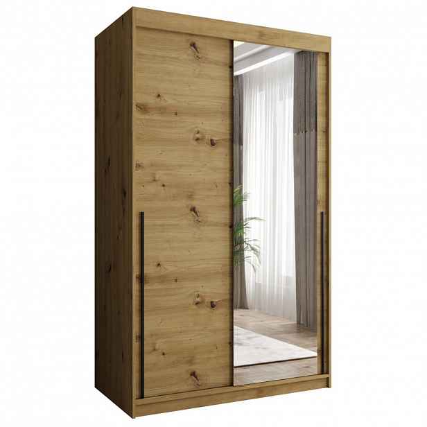 Home Collective SKŘÍŇ S POSUVNÝMI DVEŘMI se zrcadlem, šířka 120 cm, Artisan s černým úchytem