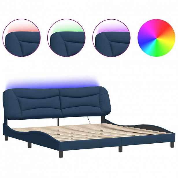 vidaXL Rám postele s LED bez matrace Hvar Modrá 200x200 cm Látka