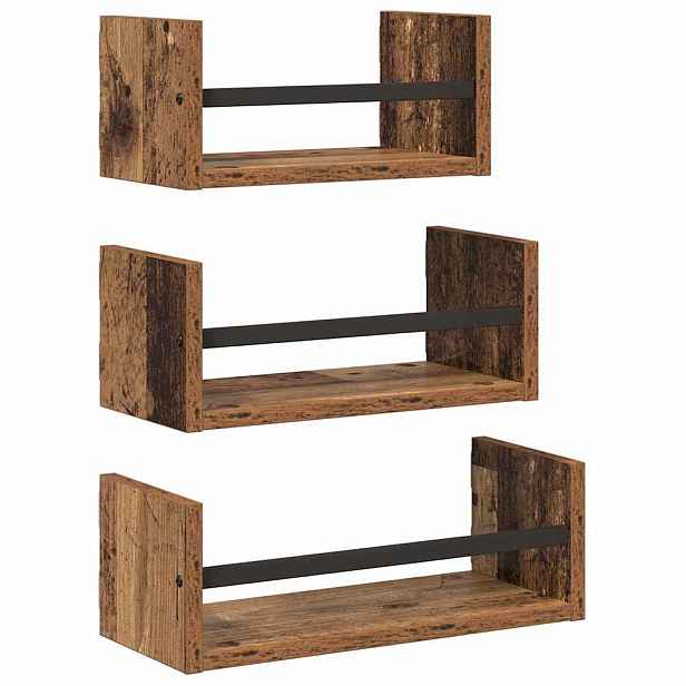vidaXL Sada nástěnných polic 3 ks Staré dřevo 40x16x14cm
