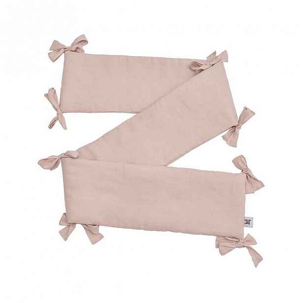 Růžový dětský lněný ochranný mantinel do postýlky BELLAMY Dusty Pink, 23,5 x 198 cm