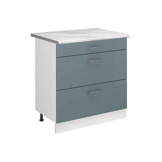 Vicco SPODNÍ SKŘÍŇKA KUCHYŇSKÉ LINKY R-Line, Modrošedá/Bílá, 80 cm se 3 zásuvkami pracovná doska Mramor