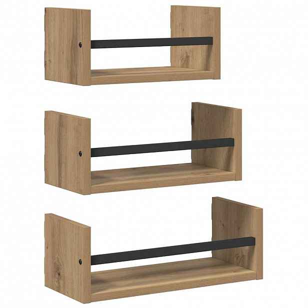 vidaXL Sada nástěnných polic 3 ks Artisanový dub 40x16x14cm