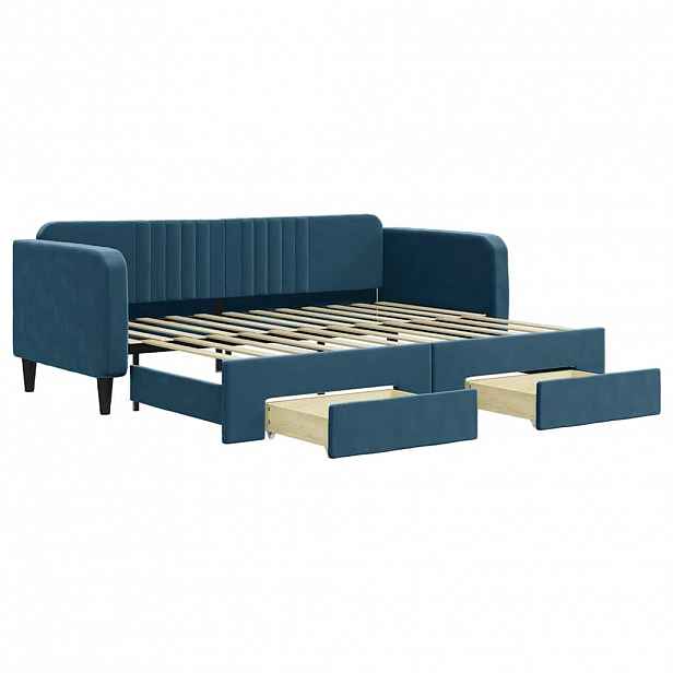 vidaXL Válenda s přistýlkou a zásuvkami modrá 90 x 200 cm samet