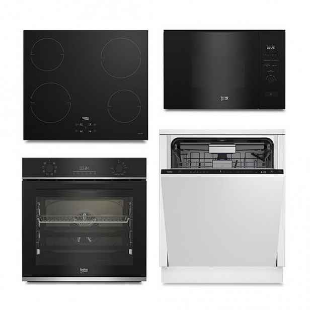 Akční set spotřebičů Beko - vestavná trouba BBIR13300XC + indukční varná deska HII64401QT + myčka BDIN36532 + mikrovlnná trouba BMGB20212B