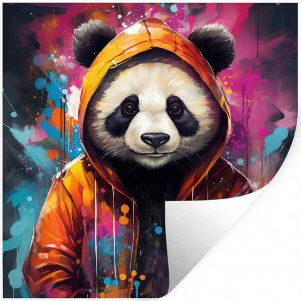 MuchoWow SAMOLEPKA NA ZEĎ Panda - Bunda - Graffiti - Oranžová 50x50 cm