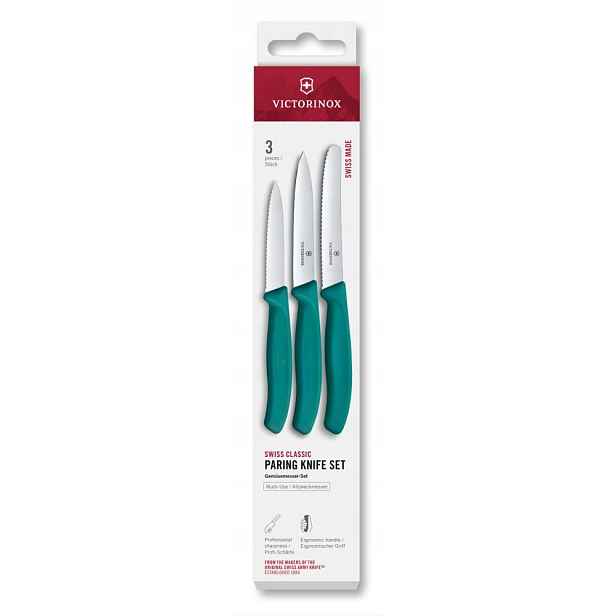 Swiss Classic, paring knife set, 3pcs, straight/wavy, green, box