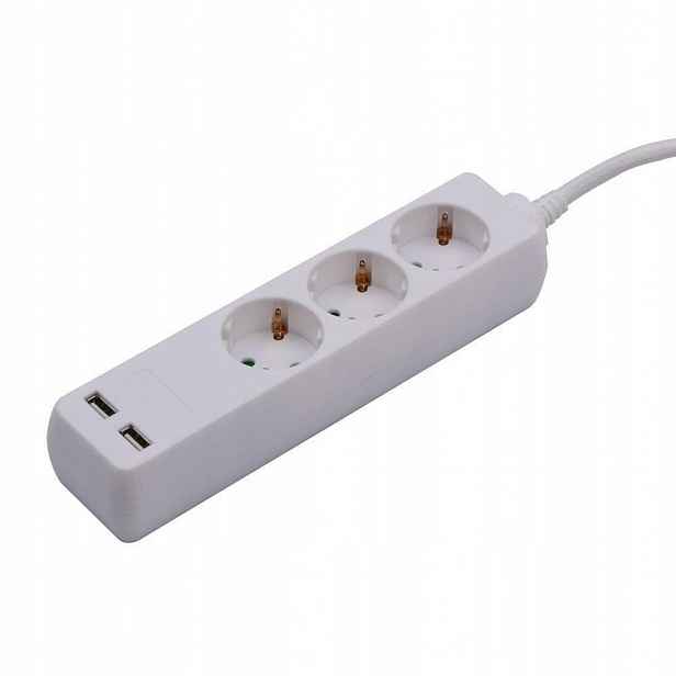 V-tac Prodlužovací Kabel 3 zásuvky 2 porty Usb (3G 1.5MM2 X 5M) bílý VT-1124