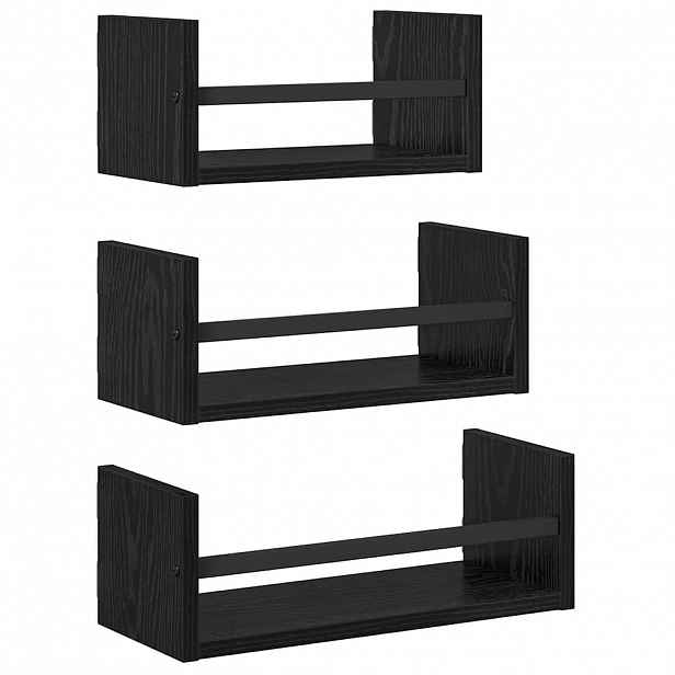 vidaXL Sada nástěnných polic 3 ks Černý dub 40x16x14cm