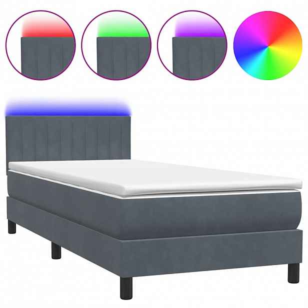 vidaXL Box spring postel s matrací a LED tmavě šedá 80x220 cm samet