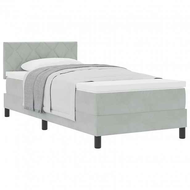 vidaXL Postel s boxspringem s čelo Světle šedá 90 x 190 cm samet