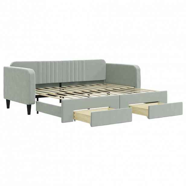 vidaXL Válenda s přistýlkou a zásuvkami světle šedá 90 x 200 cm samet