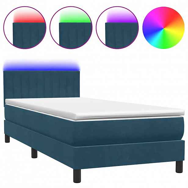 vidaXL Box spring postel s matrací a LED tmavě modrá 80x220 cm samet