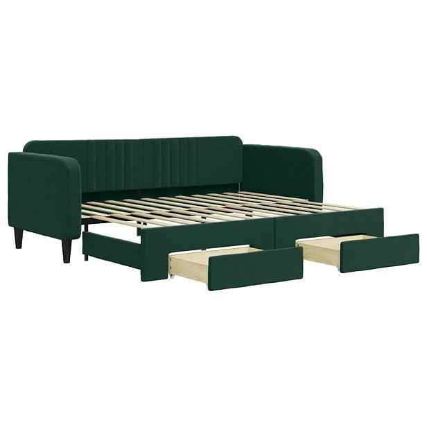 vidaXL Válenda s přistýlkou a zásuvkami tmavě zelená 90 x 200 cm samet