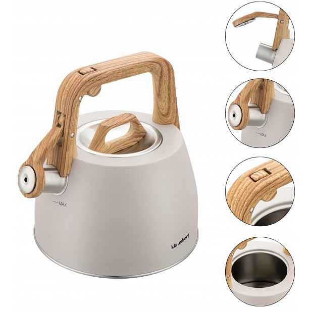 Konvice Klausberg KB-7917 2,5L ocelová béžová s píšťalkou, indukce a plyn
