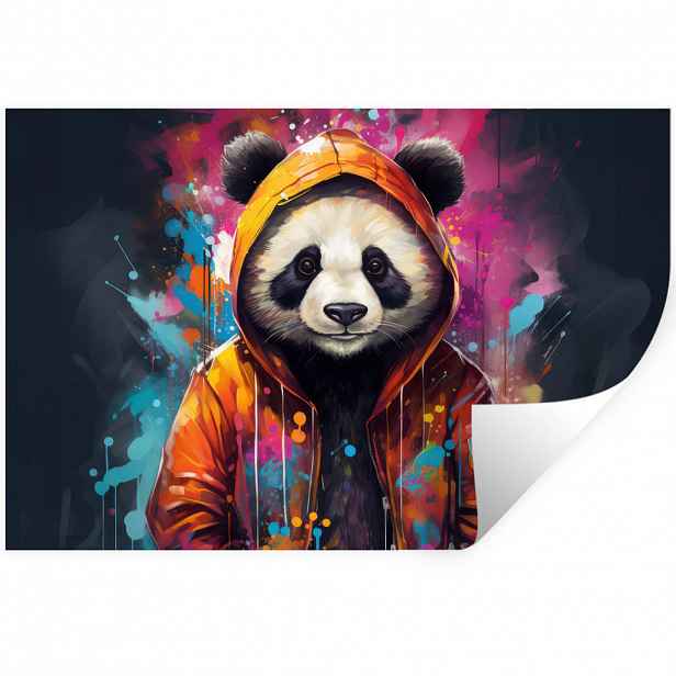 MuchoWow SAMOLEPKA NA ZEĎ Panda - Bunda - Graffiti - Oranžová 60x40 cm