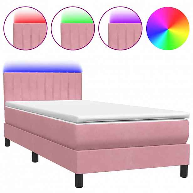 vidaXL Box spring postel s matrací a LED růžová 80x220 cm samet