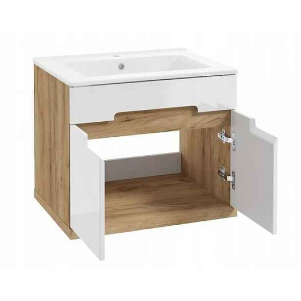Koupelnová skříňka s umyvadlem 60x50 S Tlumením Dovírání, závěsná, dub craft