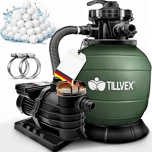 Pískové čerpadlo tillvex 13200 l/h Timer Kule 1200 g Bazén do 40 m3 Zelená