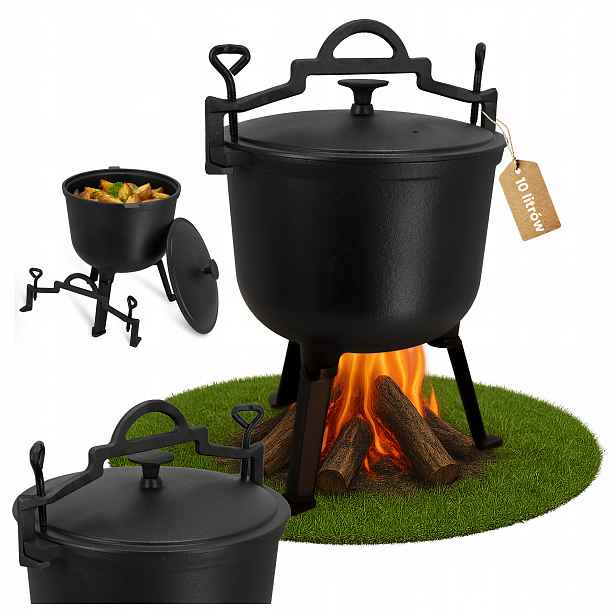 Litinový kotlík 10 l Lovecký hrnec na oheň Maďarský gril Pečenky