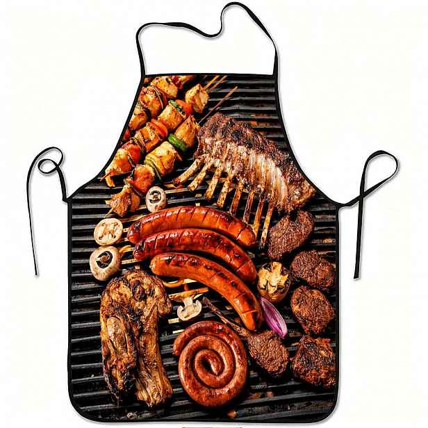TEMU 1 ks BBQ grilovací zástěra na maso, odolná a snadno se čistí, nastavitelný pas, vyrobená z polyesteru, vhodná pro vaření, zahradničení, sběr