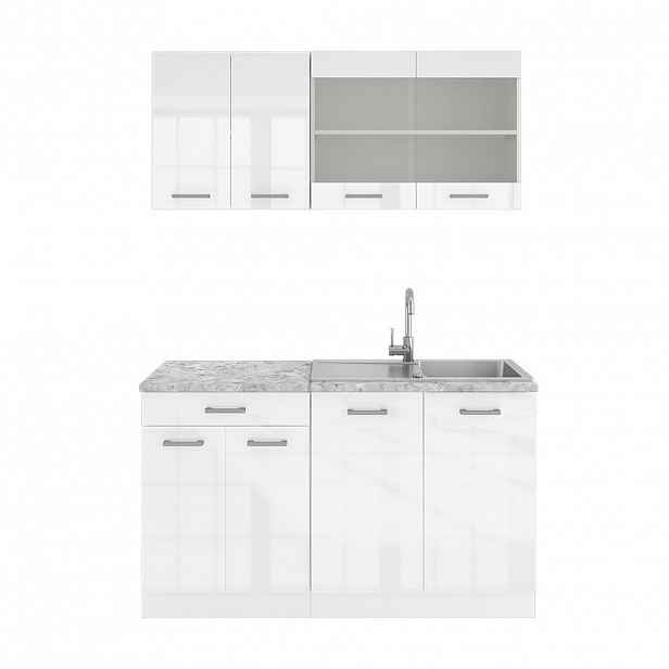 Vicco JEDNOTKOVÁ KUCHYNĚ R-Line Bílá vysoký lesk 140 cm s pracovní deskou