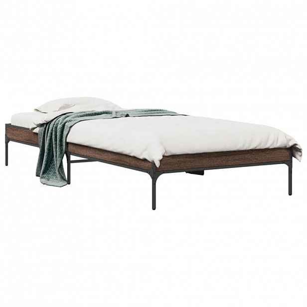 vidaXL Rám postele hnědý dub 90 x 190 cm kompozitní dřevo a kov