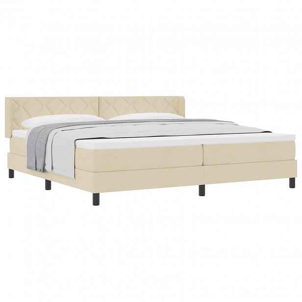 vidaXL Postel s boxspringem s čelo Krémová 200 x 200 cm textil