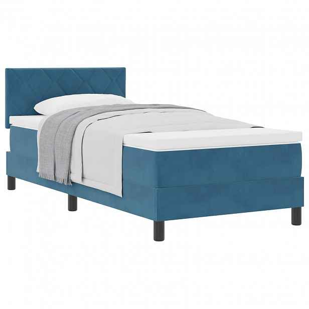 vidaXL Postel s boxspringem s čelo Tmavě modrá 90 x 190 cm samet