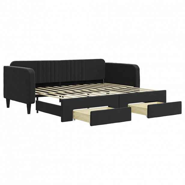 vidaXL Válenda s přistýlkou a zásuvkami černá 90 x 200 cm samet