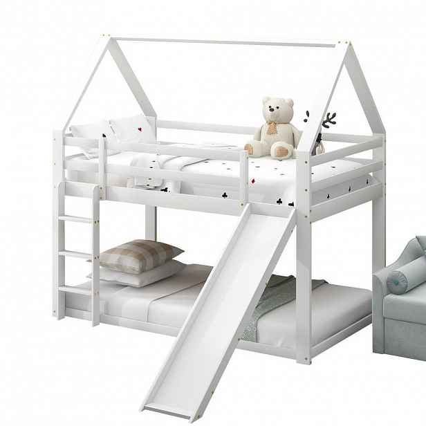 OKWISH PATROVÁ postel 90/200 cm Postel Bílý dům se skluzavkou a žebříkem