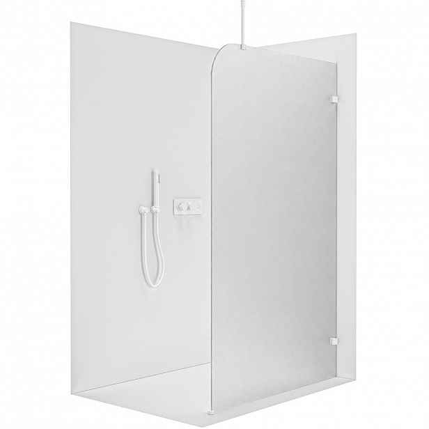 Sprchová zástěna Walk-in Orbis Top Round - Pravá - 8 mm - kulatá vzpěra - bílá matná, mléčné sklo - 130x200 cm