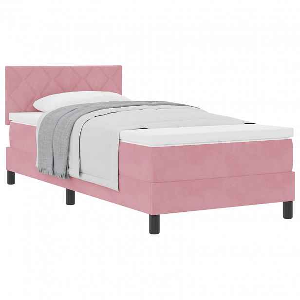 vidaXL Postel s boxspringem s čelo Růžová 90 x 190 cm samet
