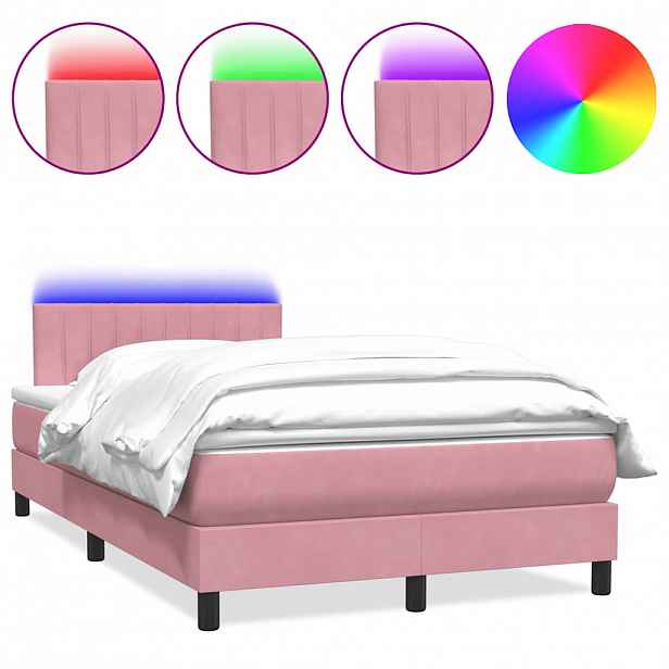 vidaXL Box spring postel s matrací a LED růžová 120x220 cm samet