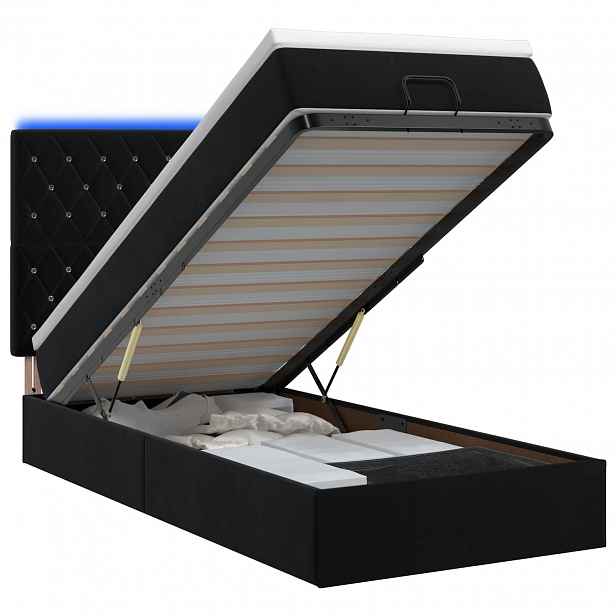 vidaXL Otomanová postel s matrací a LED s čelo Černá 90 x 200 cm Samet